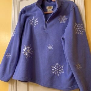 Talbots Blue Snowflake Fleece Pullover